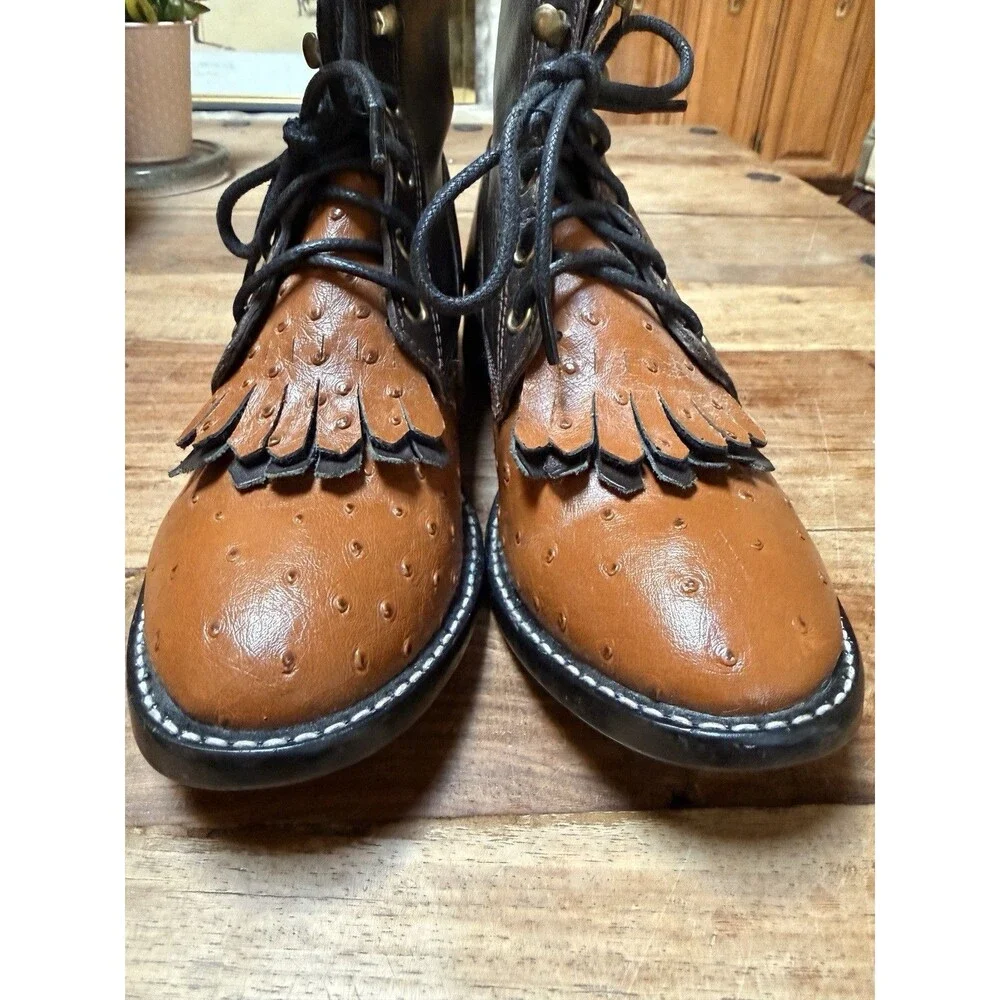 Dan Post Murphy Legend Ostrich Print Lace up Kids Boots Sz 3 Brown Leather Ankle